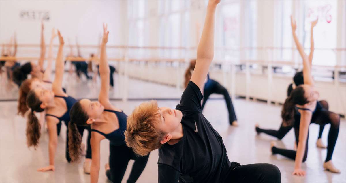 Seven youth division dancers training in Steps dance studio